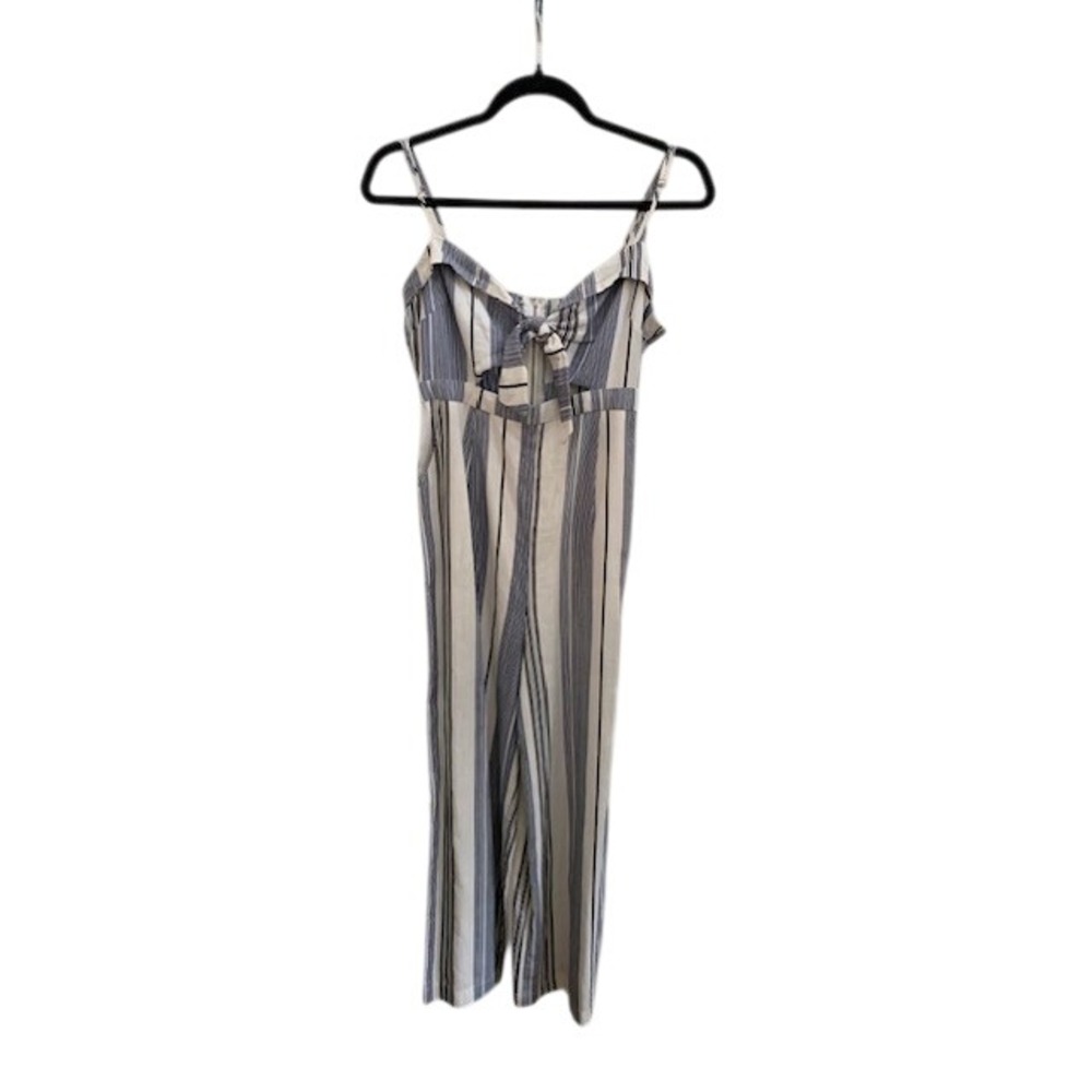 Forever 21 NWT Sleeveless Striped Jumpsuit Linen Blend Tie‎ Front Chic Women's M